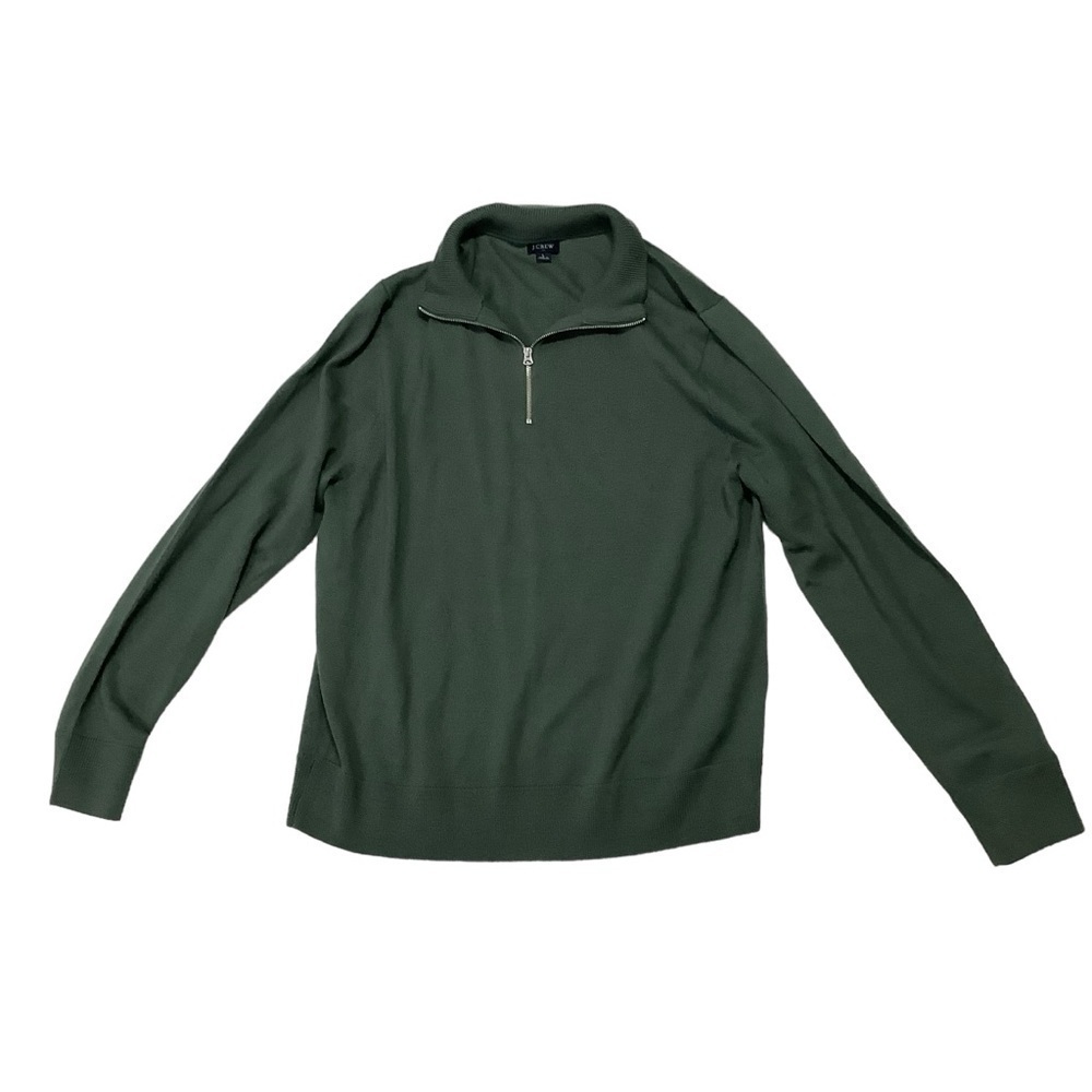 J Crew 1/4 Zip Pullover Sweater Wool Blend Sz Large Green